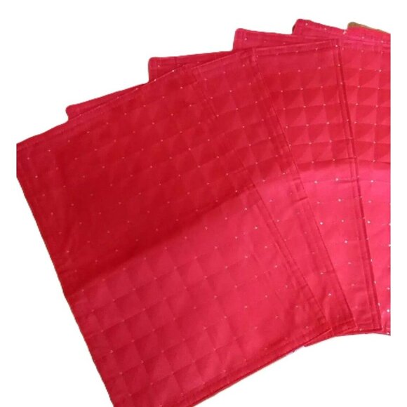 4-Piece Waverly Quilted Red Placemats Red Squares Gold Dots 17.5X12" - Picture 4 of 4